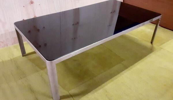 Salontafel RVS Zwart glas met afgeronde hoeken